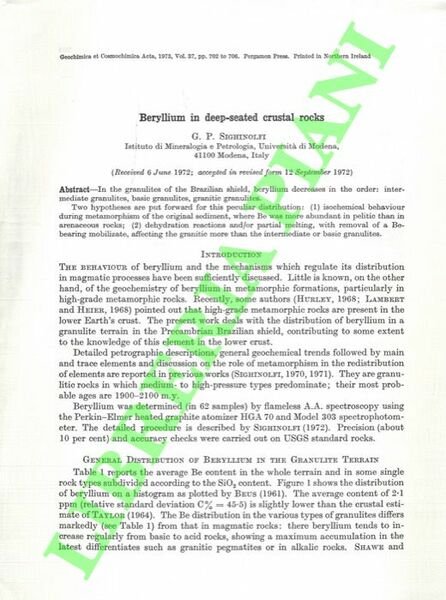 Beryllium in deep-seated crustal rocks.