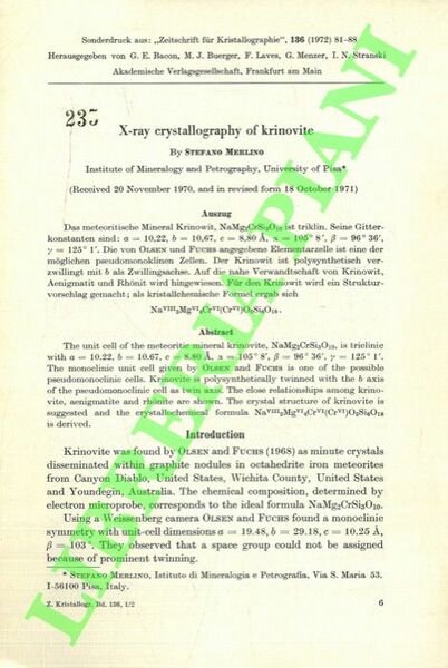 X-ray crystallographie of krinovite.
