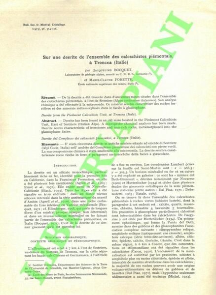 Sur une deerite de l'ensemble des calcschistes piémontais, à Troncea …