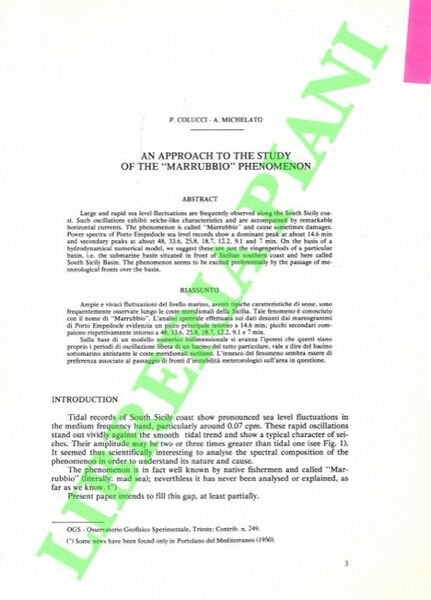 An approach to the study of the “Marrubbio” phenomenon.
