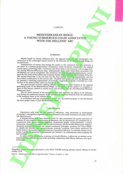 Mediterranean Ridge: a young submerged chain associated with the Hellenic …