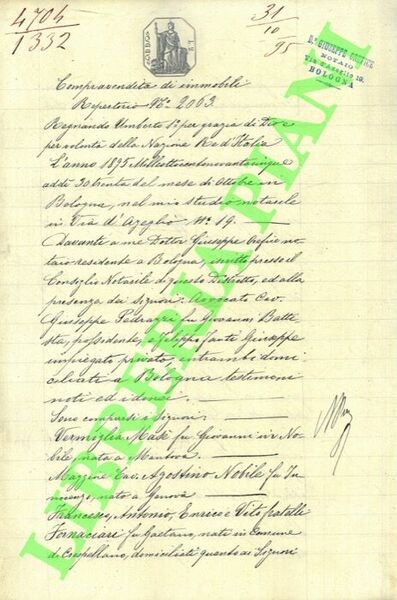 Compravendita di due fondi detti Cà Veronese e Cà Rustica o Cà Rossa posti nel Comune di Bazzano