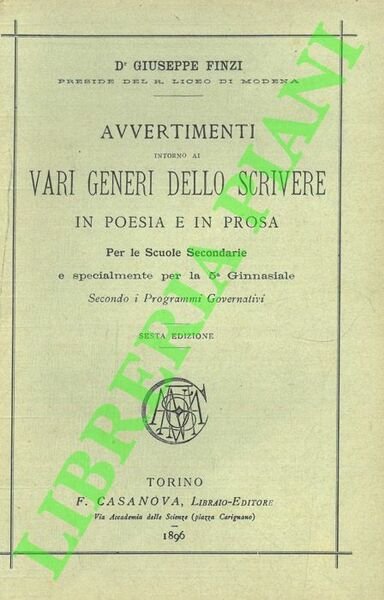Avvertimenti intorno ai vari generi dello scrivere in poesia e …