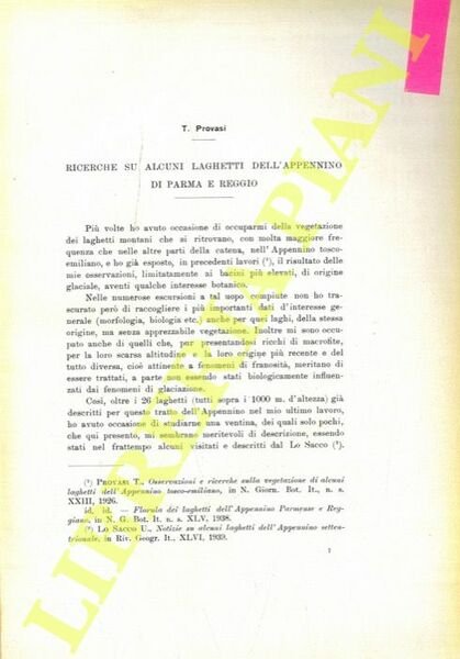 Ricerche su alcuni laghetti dell'Appennino di Parma e Reggio.