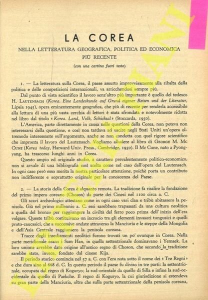 La Corea nella letteratura geografica, politica ed economica più recente.