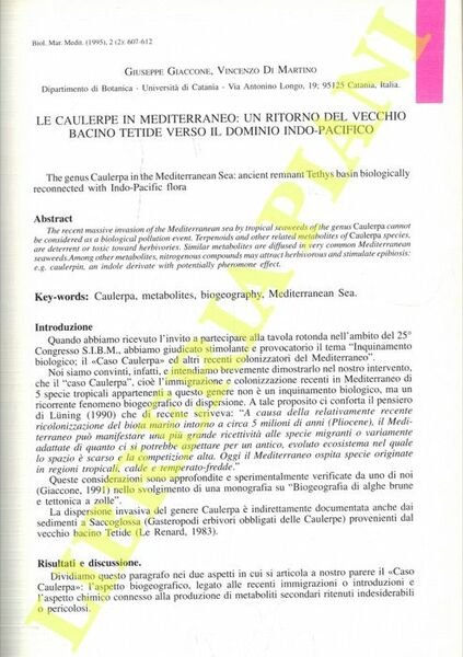 Le Caulerpe in Mediterraneo: un ritorno del vecchio bacino tetide verso il dominio indo-pacifico.