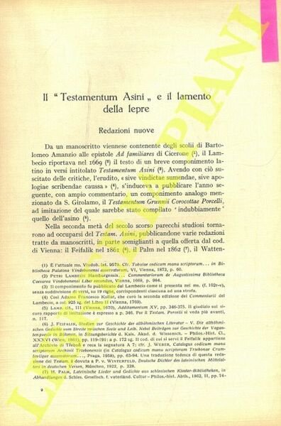 Il “Testamentum Asini” e il lamento della lepre.