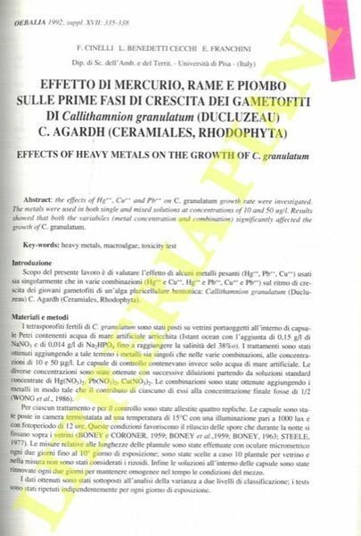 Effetto di mercurio, rame e piombo sulle prime fasi di …