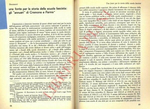 Una fonte per la storia della scuola fascista: gli “annuari” di Cremona e Parma.