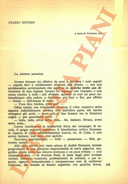 Diario minimo. Furio Colombo La sinistra somatica. Fausto Curi. Dello …