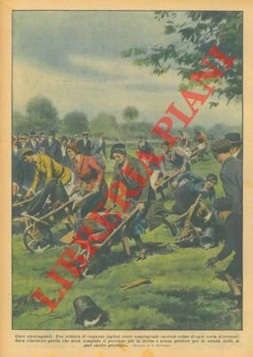 Una schiera di ragazze inglesi corre sospingendo carriole colme di … | Immagine Gallery 1