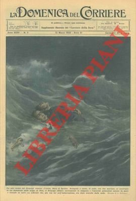 Eroico gesto del Principe Aimone d'Aosta, che si getta nel mare in tempesta traendo in salvo un ufficiale.