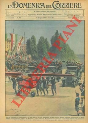 25.000 giovani fascisti milanesi hanno sfilato, innanzi al Duca di Bergamo e all'on. Starace, con centinaia di autocarri, motociclette e fiammanti velivoli della squadriglia federale.