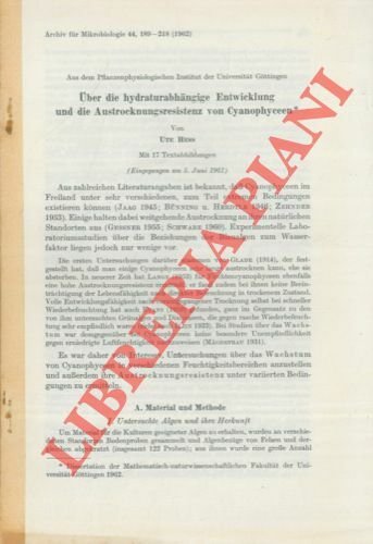 Uber die hydraturabhangige Entwicklung und die Austrocknungsresistenz von Cyanophyceen. | Immagine principale