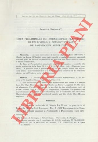 Nota preliminare sui foraminiferi planctonici di un livello a Lepidocyclinae …