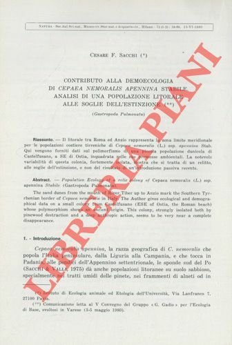 Contributo alla demoecologia di Cepaea nemoralius appennina stabile. Analisi di …