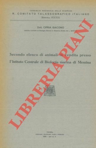 Secondo elenco di animali in vendita presso l'Istituto di Biologia …