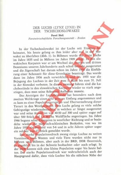 Der Luchs (Lynx lynx) in der Tschechoslowakei.