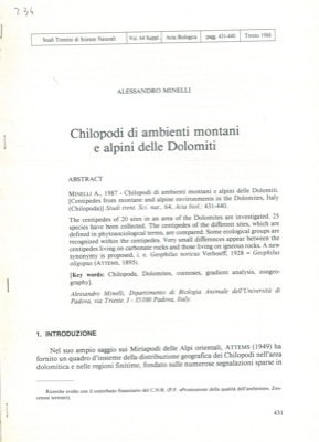 Chilopodi di ambienti montani e alpini delle Dolomiti.