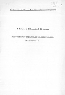 Paleocomunità circalitoriali del Pleistocene di Gallipoli (Lecce) .