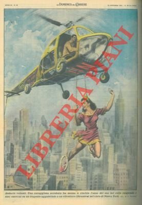 Coraggiosa acrobata esegue i suoi esercizi su un trapezio agganciato …