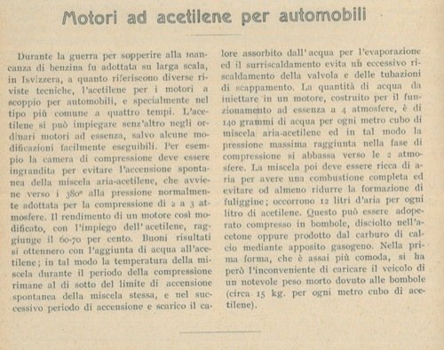 Motori ad acetilene per automobili.