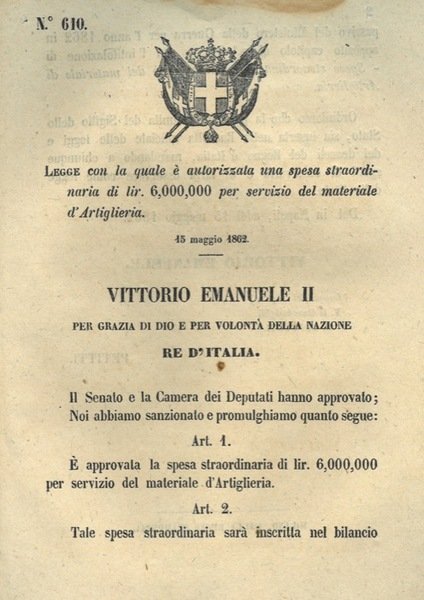 che autorizza una spesa straordinaria per materiale di artiglieria. | Immagine Gallery 1