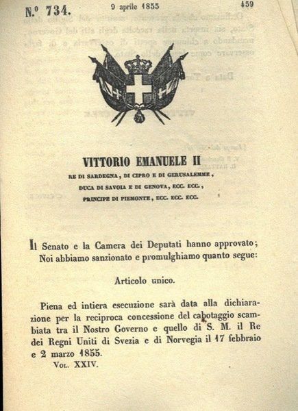 con cui si concede il cabotaggio reciproco tra il Regno e Svezia e Norvegia.