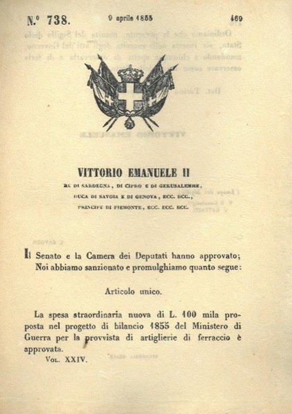 con cui si approva la spesa straordinaria di centomila lire …