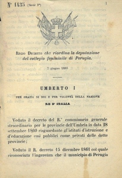 che riordina la deputazione del Collegio Femminile di Perugia. | Immagine principale