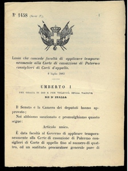 che concede facoltà di applicare temporaneamente alla Corte di cassazione di Palermo consiglieri di Corti d'appello.