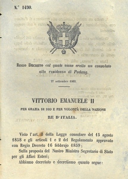 con cui si decide di istituire un Consolato a Padang.