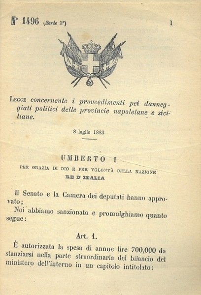 concernente i provvedimenti pei danneggiati politici delle provincie napoletane e …