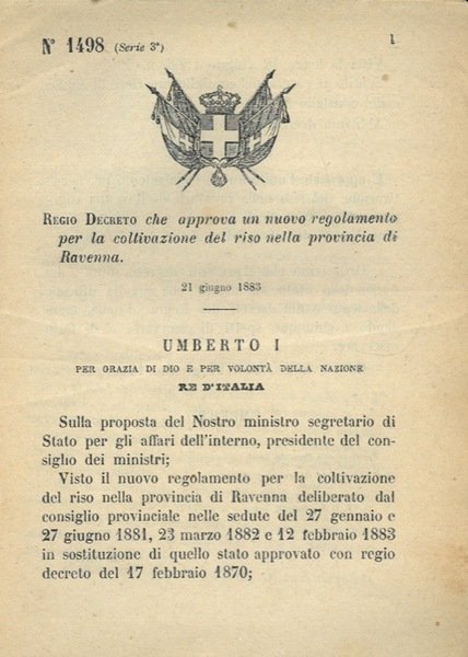 che approva un nuovo regolamento per la coltivazione del riso …