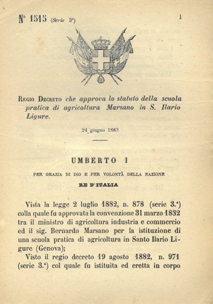 che approva lo statuto della scuola pratica di agricoltura Marsano …