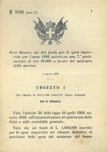 che dal fondo per le spese impreviste per l'anno 1883 …