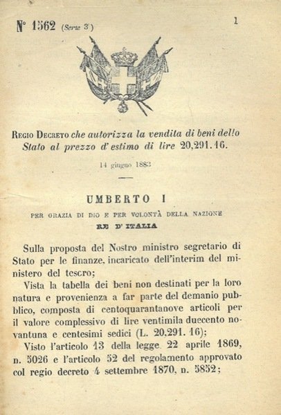 che autorizza la vendita di beni dello Stato al prezzo …