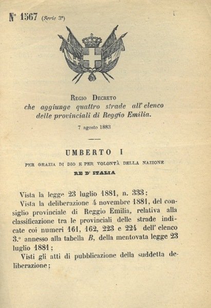 che aggiunge quattro strade all'elenco delle provinciali di Reggio Emilia.