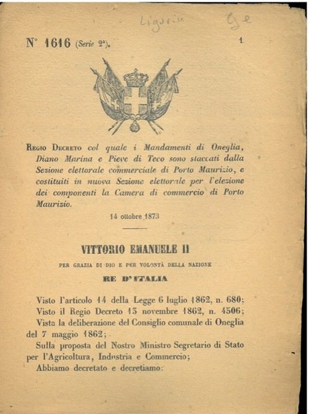 col quale i Mandamenti di Oneglia, Diano Marina e Pieve …
