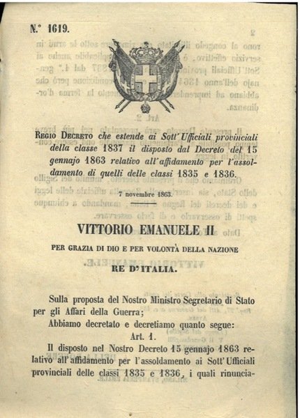 che estende ai Sott'Ufficiali provinciali della classe 1837 il disposto …