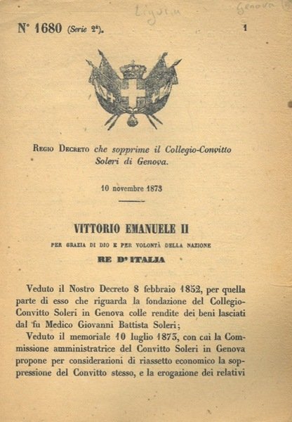 che sopprime il Collegio-Convitto Soleri di Genova.