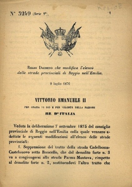 che modifica l'elenco delle strade provinciali di Reggio nell'Emilia.