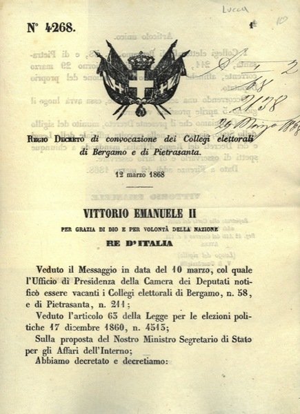 di convocazione dei Collegi elettorali di Bergamo e Pietrasanta.