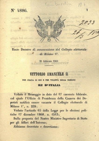 di convocazione del Collegio elettorale di Milano 1°.