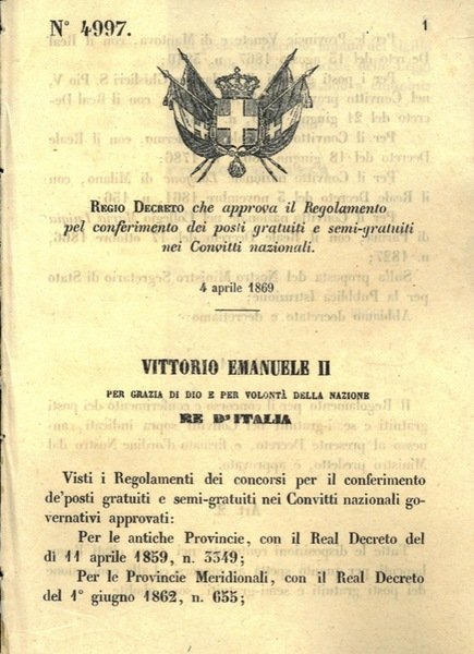 che approva il Regolamento pel conferimento dei posti gratuiti e …