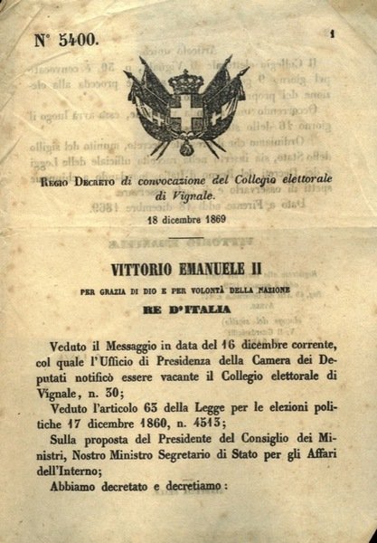 di convocazione del Collegio elettorale di Vignale.
