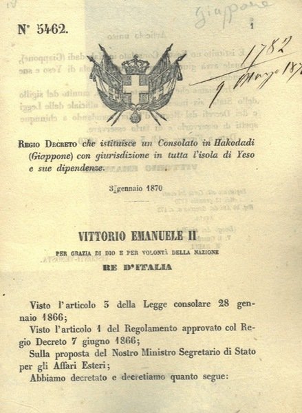 che istituisce un consolato in Hakodadi (Giappone) con giurisdizione in …