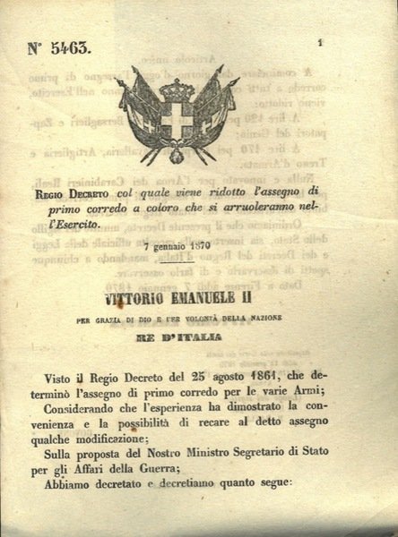 col quale viene ridotto l'assegno di primo corredo a coloro …