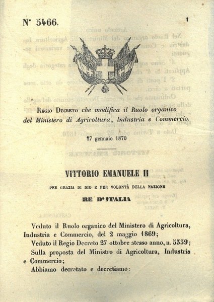 che modifica il Ruolo organico del Ministero di Ageicoltura, Industria …