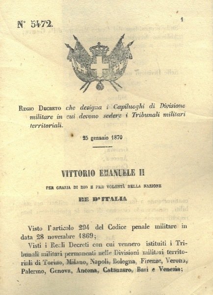 che designa i Capoluoghi di Divisione militare in cui devono …